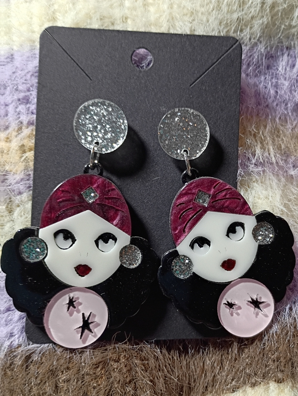 Fortune Teller Crystal Ball Gypsy 1920s Retro Acrylic Earrings Witch Magic Folk